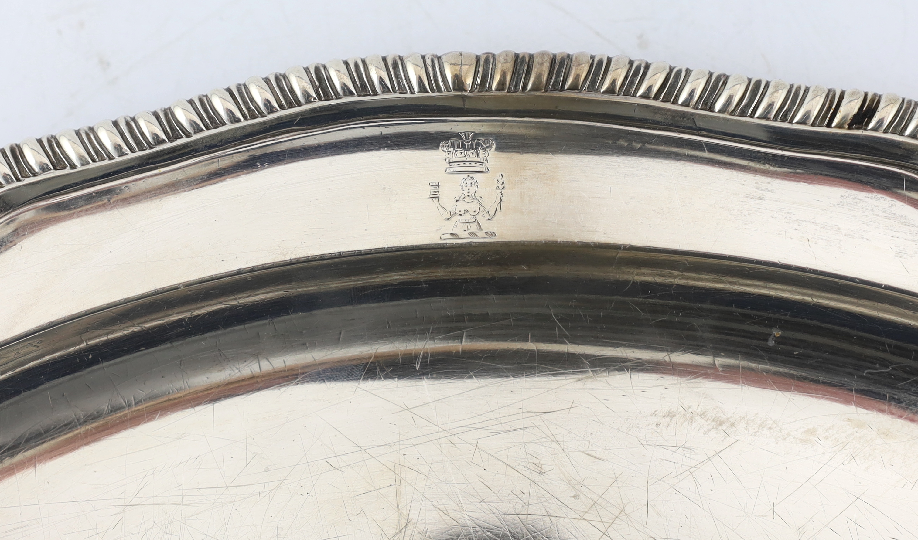 A George III silver oval meat dish, by William Fountain